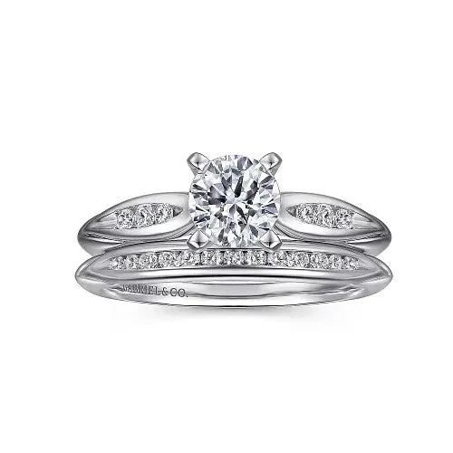 Rings GABRIEL CO Quinn 14K White Gold Round Diamond Channel Set Engagement Ring Setting only center stone not included