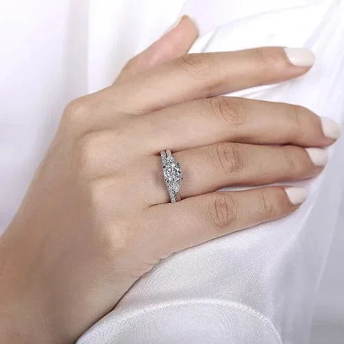 Rings GABRIEL CO Sunday 14K White Gold Round 3 Stone Diamond Engagement Ring Setting Only