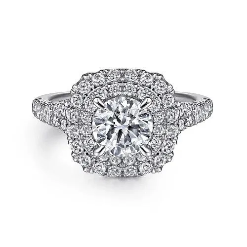 Rings Lexie 14k White Gold Cushion Double Halo Round Diamond Engagement Ring GABRIEL CO Rings Lexie 14k White Gold Cushion Double Halo Round Diamond Engagement Ring GABRIEL CO