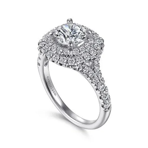 Rings Lexie 14k White Gold Cushion Double Halo Round Diamond Engagement Ring GABRIEL CO Rings Lexie 14k White Gold Cushion Double Halo Round Diamond Engagement Ring GABRIEL CO