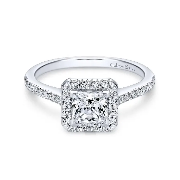 Rings Patience 14K White Gold Princess Halo Diamond Engagement Ring GABRIEL CO