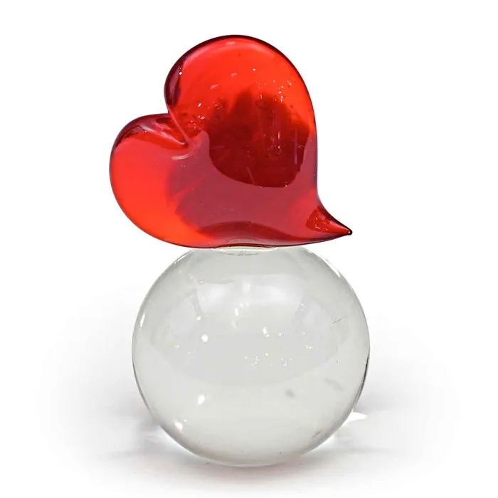 Rings Red Glass Heart on round base MuranoVitrum