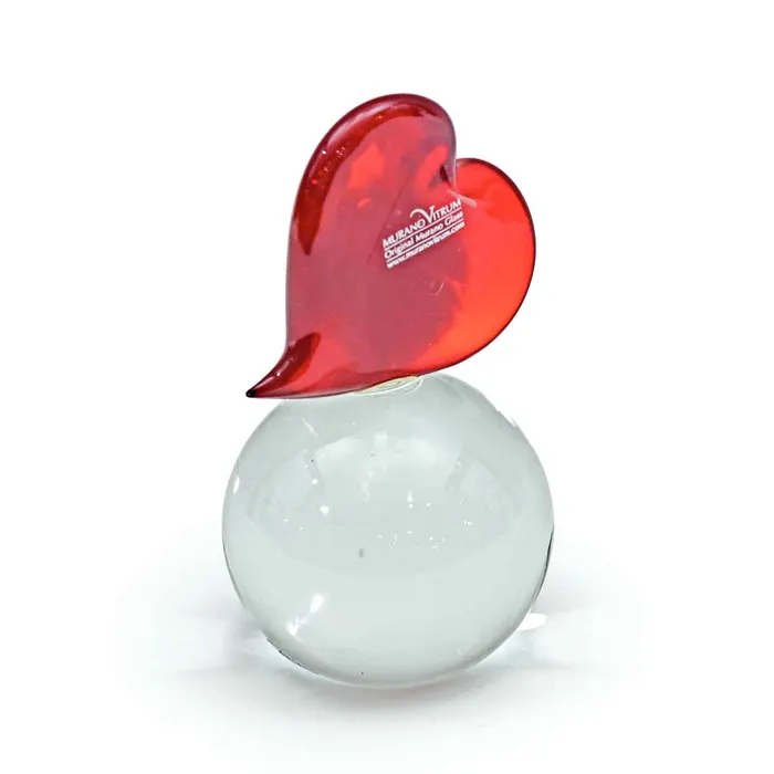 Rings Red Glass Heart on round base MuranoVitrum