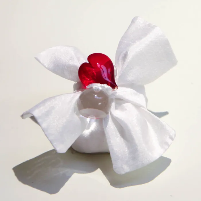 Rings Red Glass Heart on round base MuranoVitrum