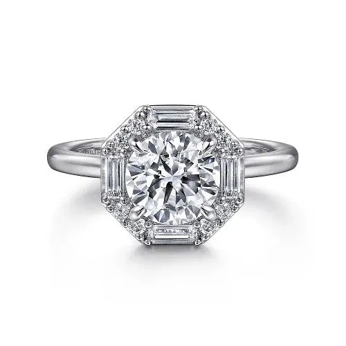 Rings Seina 14K White Gold Round Hidden Halo Diamond Engagement Ring Setting Only GABRIEL CO Rings Seina 14K White Gold Round Hidden Halo Diamond Engagement Ring Setting Only GABRIEL CO