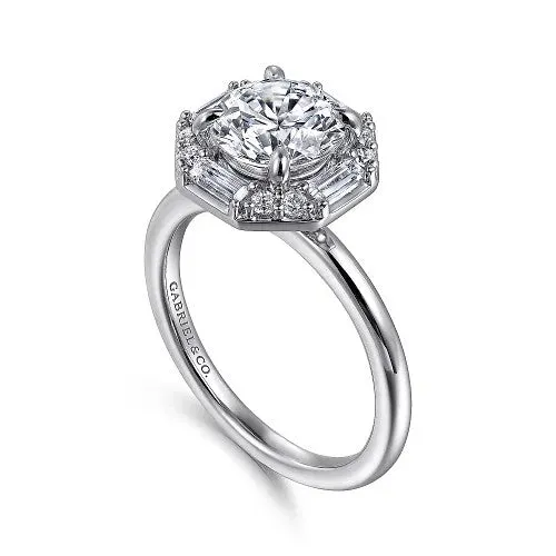 Rings Seina 14K White Gold Round Hidden Halo Diamond Engagement Ring Setting Only GABRIEL CO