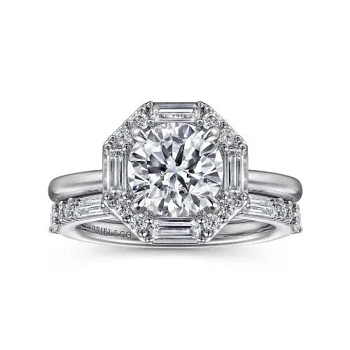 Rings Seina 14K White Gold Round Hidden Halo Diamond Engagement Ring Setting Only GABRIEL CO