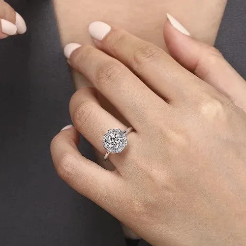 Rings Seina 14K White Gold Round Hidden Halo Diamond Engagement Ring Setting Only GABRIEL CO