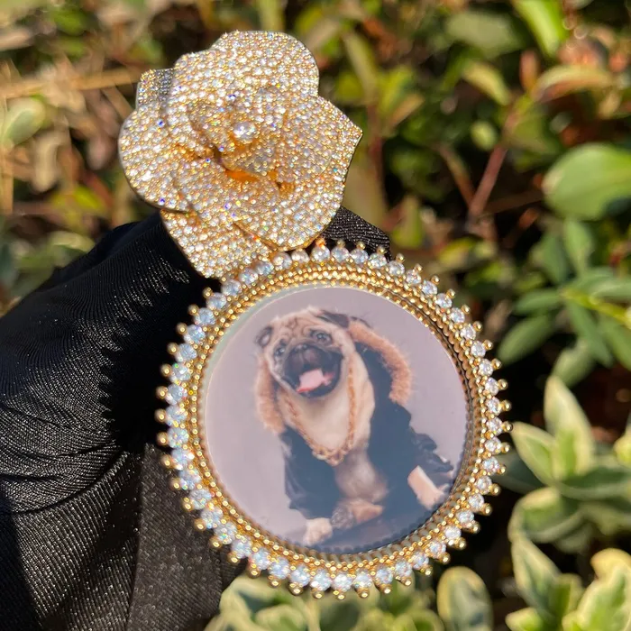 ROSE BAIL Necklaces Rose Flower Bail Round Tennis Custom Photo Picture Pendant Necklace ROSE BAIL Necklaces Rose Flower Bail Round Tennis Custom Photo Picture Pendant Necklace