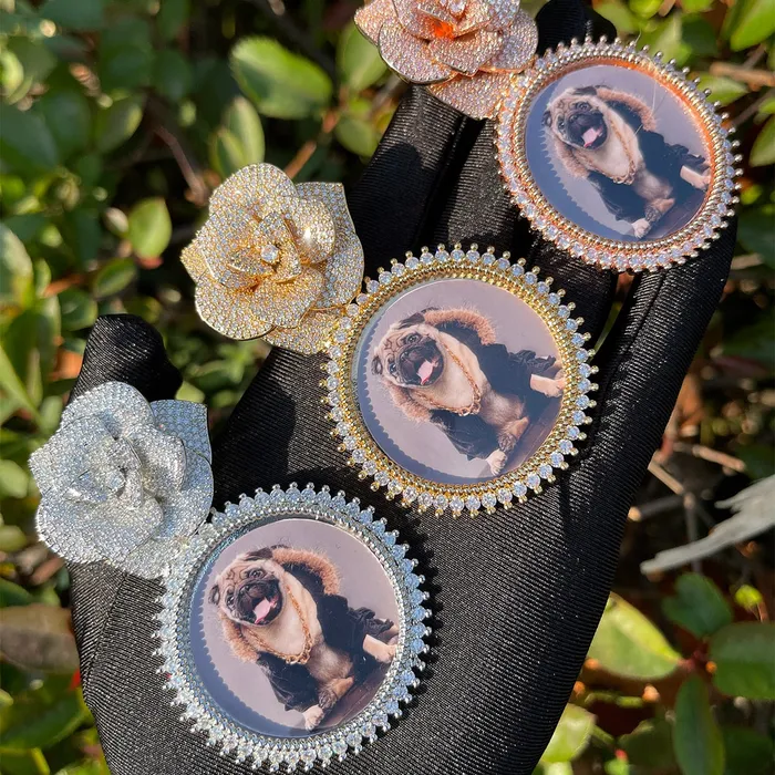 ROSE BAIL Necklaces Rose Flower Bail Round Tennis Custom Photo Picture Pendant Necklace