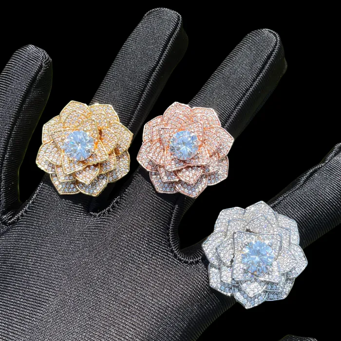 Rose Flower Rings Rose Flower Iced Out Diamond Ring
