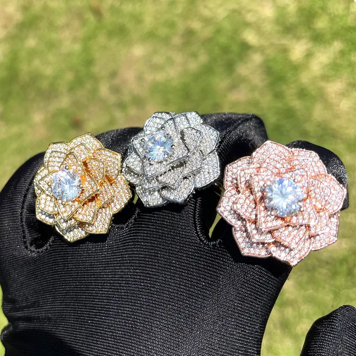 Rose Flower Rings Rose Flower Iced Out Diamond Ring