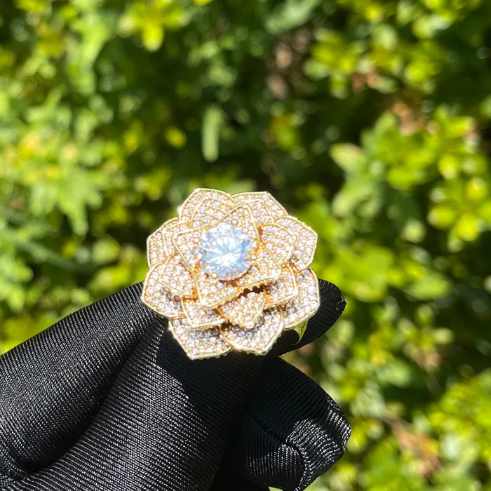 Rose Flower Rings Rose Flower Iced Out Diamond Ring
