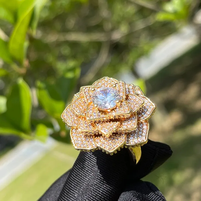 Rose Flower Rings Rose Flower Iced Out Diamond Ring