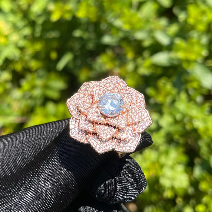 Rose Flower Rings Rose Flower Iced Out Diamond Ring