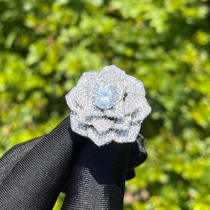 Rose Flower Rings Rose Flower Iced Out Diamond Ring