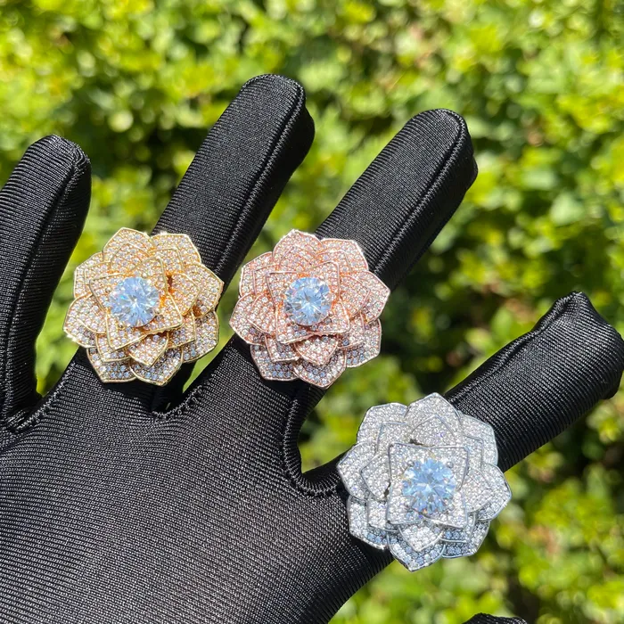 Rose Flower Rings Rose Flower Iced Out Diamond Ring