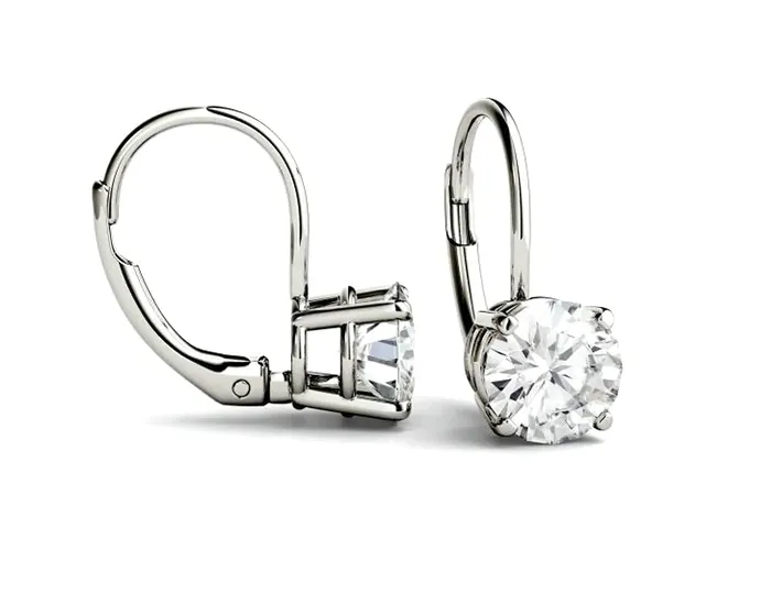 Sapheena Jewelry Earrings Round Moissanite Leverback Earrings 1 ct tw