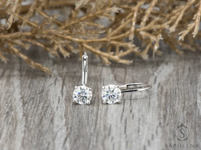 Sapheena Jewelry Earrings Round Moissanite Leverback Earrings 1 ct tw