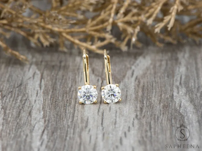 Sapheena Jewelry Earrings Round Moissanite Leverback Earrings 1 ct tw