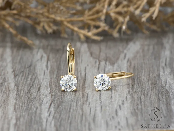 Sapheena Jewelry Earrings Round Moissanite Leverback Earrings 1 ct tw
