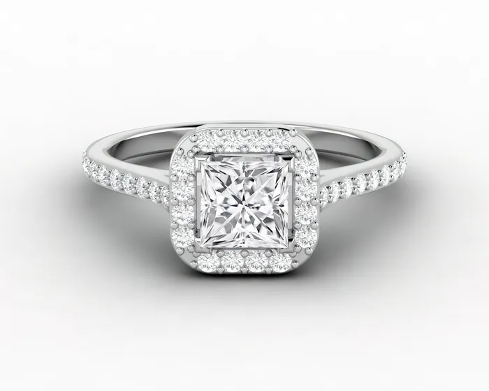 Sapheena Jewelry Rings Aureola 080 Ct Princess Cut Halo Engagement Ring with Side Stones Sapheena Jewelry Rings Aureola 080 Ct Princess Cut Halo Engagement Ring with Side Stones