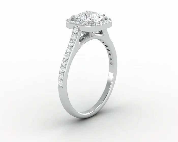 Sapheena Jewelry Rings Aureola 080 Ct Princess Cut Halo Engagement Ring with Side Stones