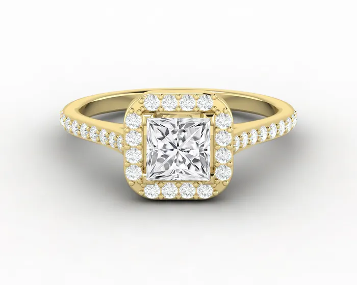 Sapheena Jewelry Rings Aureola 080 Ct Princess Cut Halo Engagement Ring with Side Stones