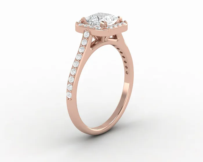 Sapheena Jewelry Rings Aureola 080 Ct Princess Cut Halo Engagement Ring with Side Stones