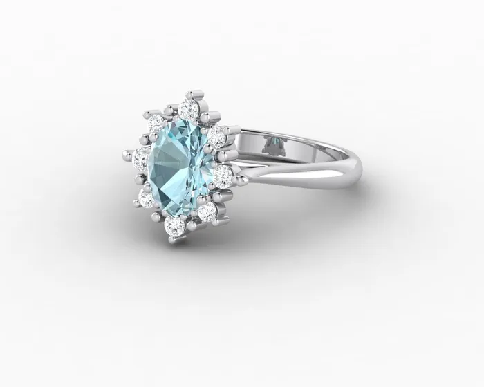 Sapheena Jewelry Rings Bridget 10 Ct Oval Cut Halo Natural Aquamarine Engagement Ring