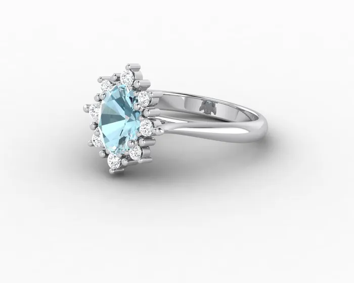 Sapheena Jewelry Rings Bridget 10 Ct Oval Cut Halo Natural Aquamarine Engagement Ring