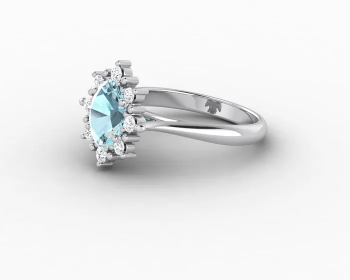 Sapheena Jewelry Rings Bridget 10 Ct Oval Cut Halo Natural Aquamarine Engagement Ring
