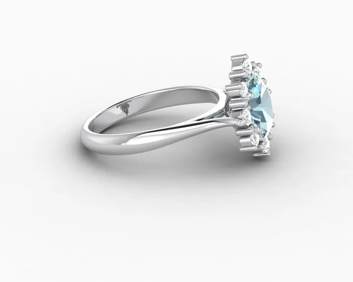 Sapheena Jewelry Rings Bridget 10 Ct Oval Cut Halo Natural Aquamarine Engagement Ring