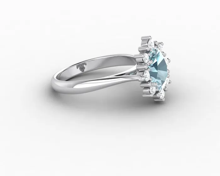 Sapheena Jewelry Rings Bridget 10 Ct Oval Cut Halo Natural Aquamarine Engagement Ring