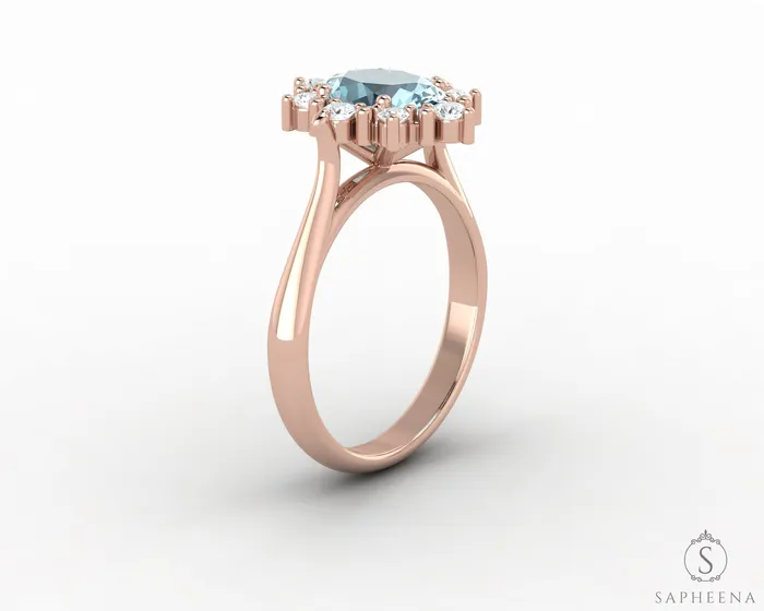 Sapheena Jewelry Rings Bridget 10 Ct Oval Cut Halo Natural Aquamarine Engagement Ring