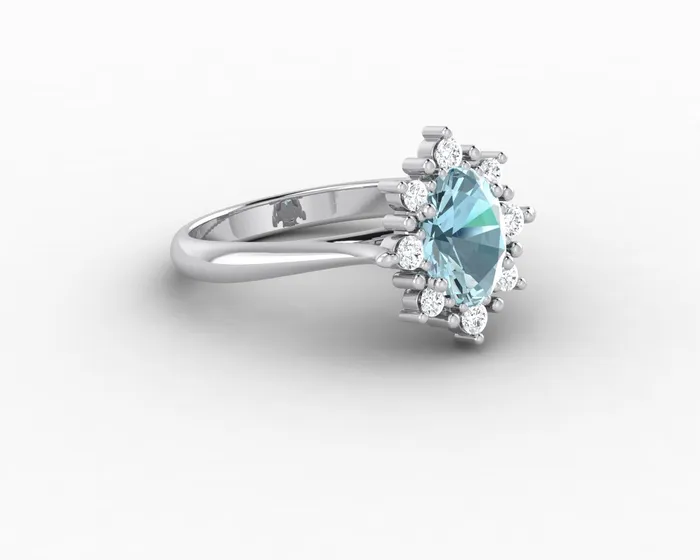 Sapheena Jewelry Rings Bridget 10 Ct Oval Cut Halo Natural Aquamarine Engagement Ring