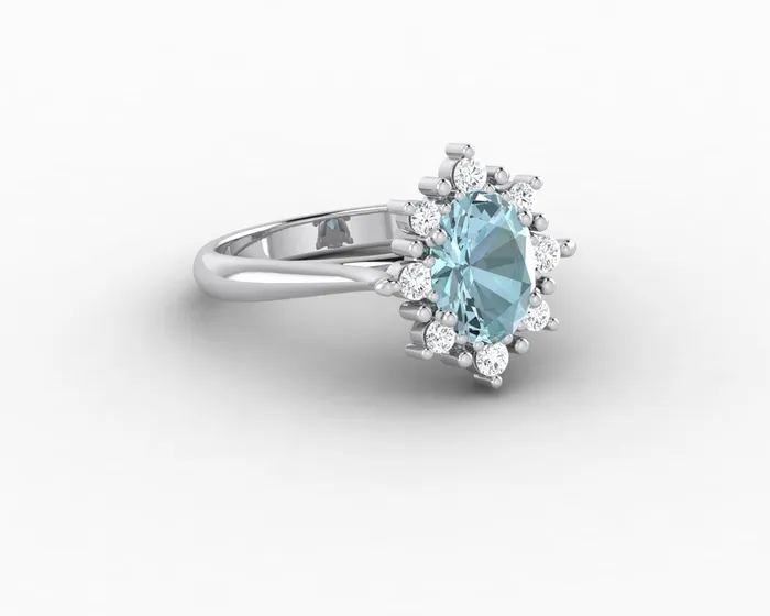 Sapheena Jewelry Rings Bridget 10 Ct Oval Cut Halo Natural Aquamarine Engagement Ring