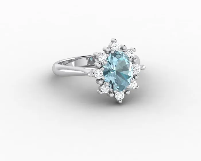Sapheena Jewelry Rings Bridget 10 Ct Oval Cut Halo Natural Aquamarine Engagement Ring