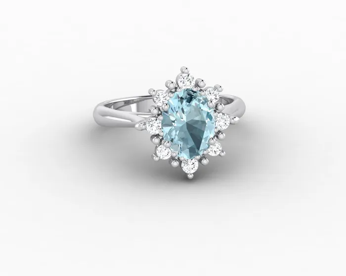 Sapheena Jewelry Rings Bridget 10 Ct Oval Cut Halo Natural Aquamarine Engagement Ring