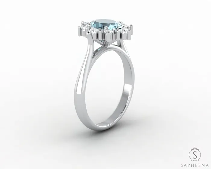 Sapheena Jewelry Rings Bridget 10 Ct Oval Cut Halo Natural Aquamarine Engagement Ring