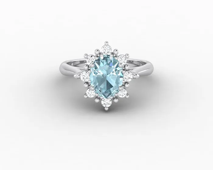 Sapheena Jewelry Rings Bridget 10 Ct Oval Cut Halo Natural Aquamarine Engagement Ring