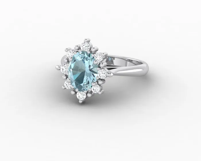 Sapheena Jewelry Rings Bridget 10 Ct Oval Cut Halo Natural Aquamarine Engagement Ring