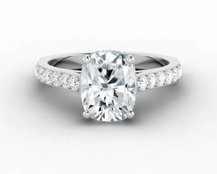 Sapheena Jewelry Rings Luna 25 Ct Solitaire Cushion Cut Engagement Ring With Side Stones