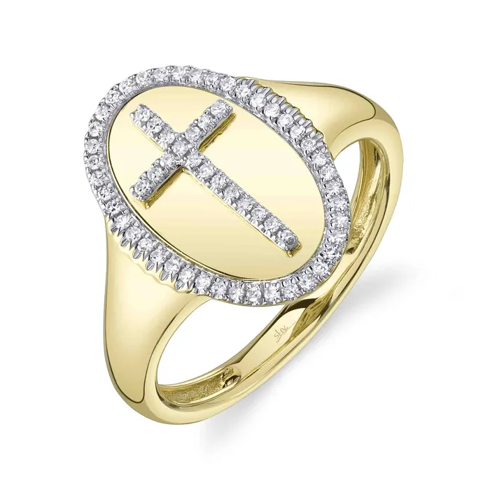 SHY CREATION Rings Diamond Cross Frame Oval Signet Ring