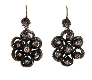Silver Gold Diamond Earrings Bell Bird Antiques Earrings
