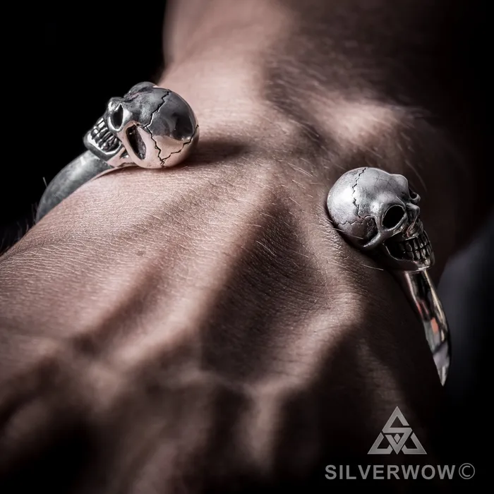 silverwow Bracelets Silver Skull Cuff Bangle