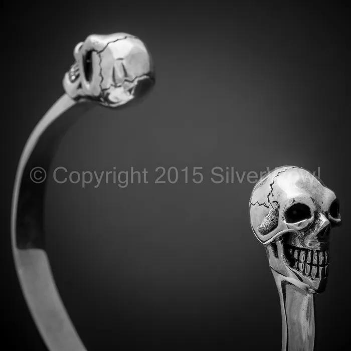 silverwow Bracelets Silver Skull Cuff Bangle