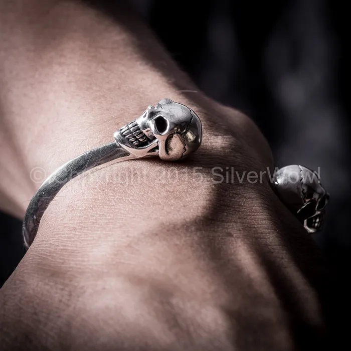 silverwow Bracelets Silver Skull Cuff Bangle