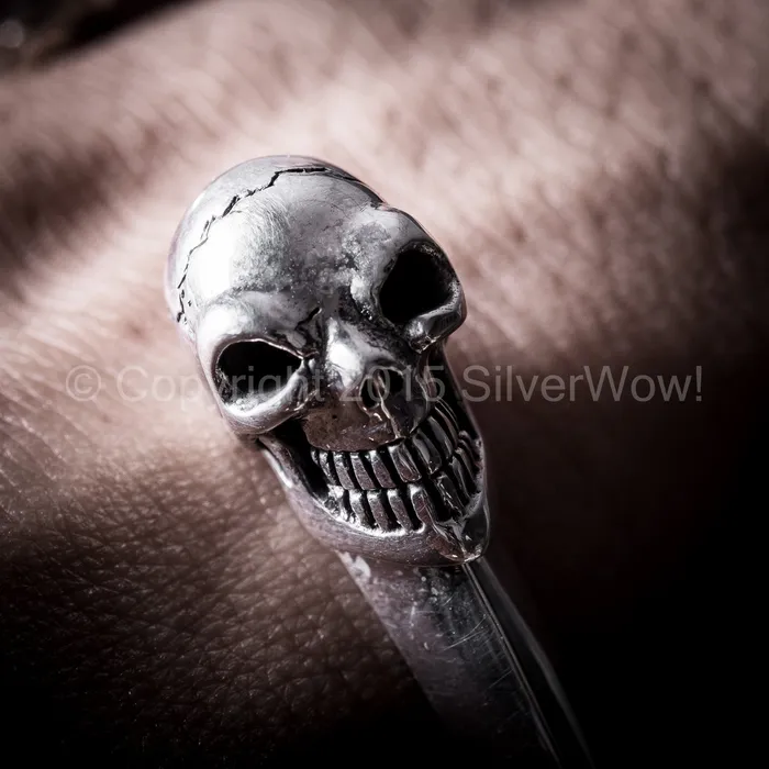 silverwow Bracelets Silver Skull Cuff Bangle