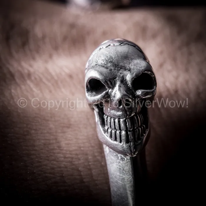 silverwow Bracelets Silver Skull Cuff Bangle